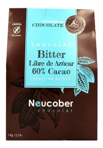 Chocolate Amargo 60% Cacao Sin Azúcar Neucober – Formato Profesional 1 kg