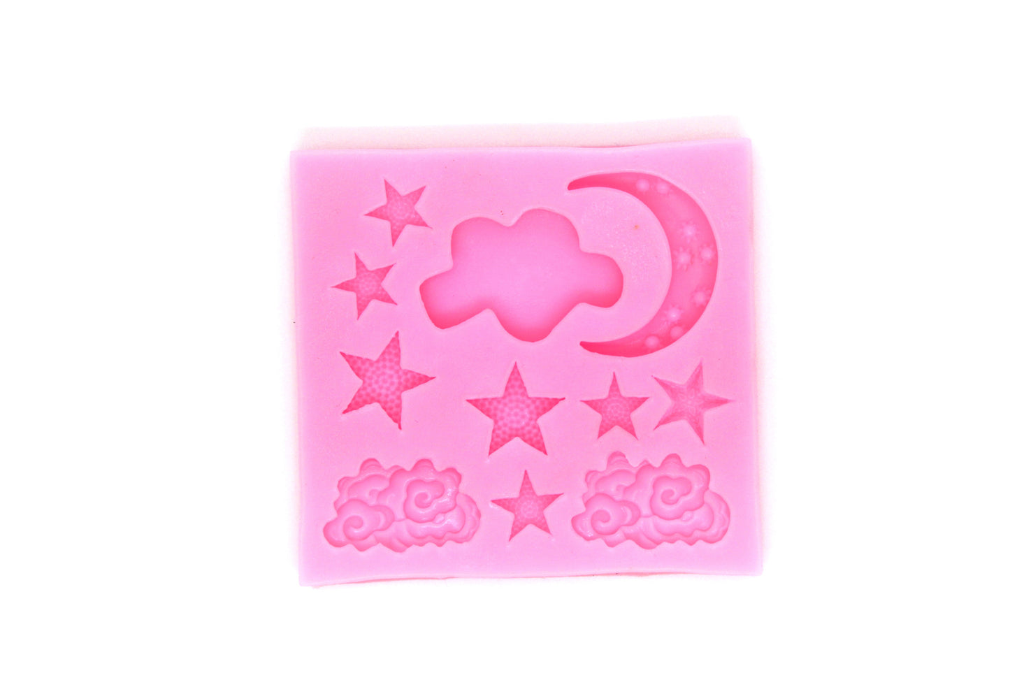 Molde silicona rosado cuadrado nubes y estrellas