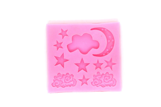 Molde silicona rosado cuadrado nubes y estrellas